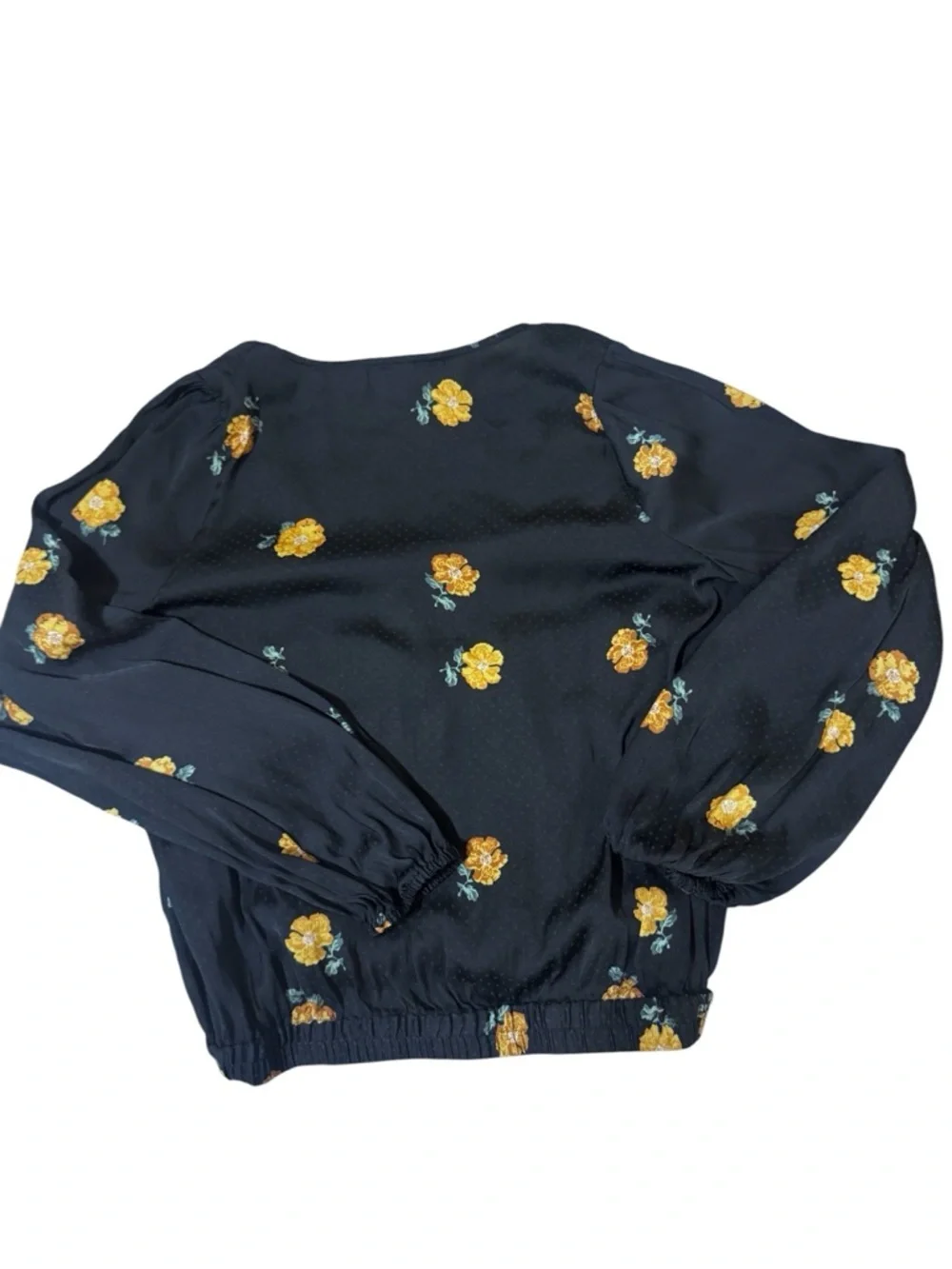 Madewell Black Wrap Blouse with Yellow Floral Print
